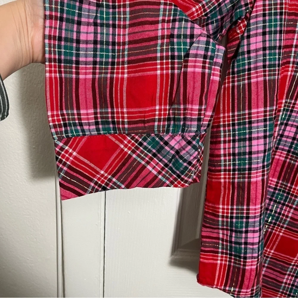 NWT VICTORIA’S SECRET Red Gold Plaid PJ Button Down Sleepwear Top | size Medium